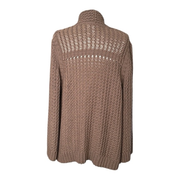 CHICO’S Crochet Open Cardigan Sweater Brown Neutral Bohemian Earthy Size Medium - Picture 1 of 16